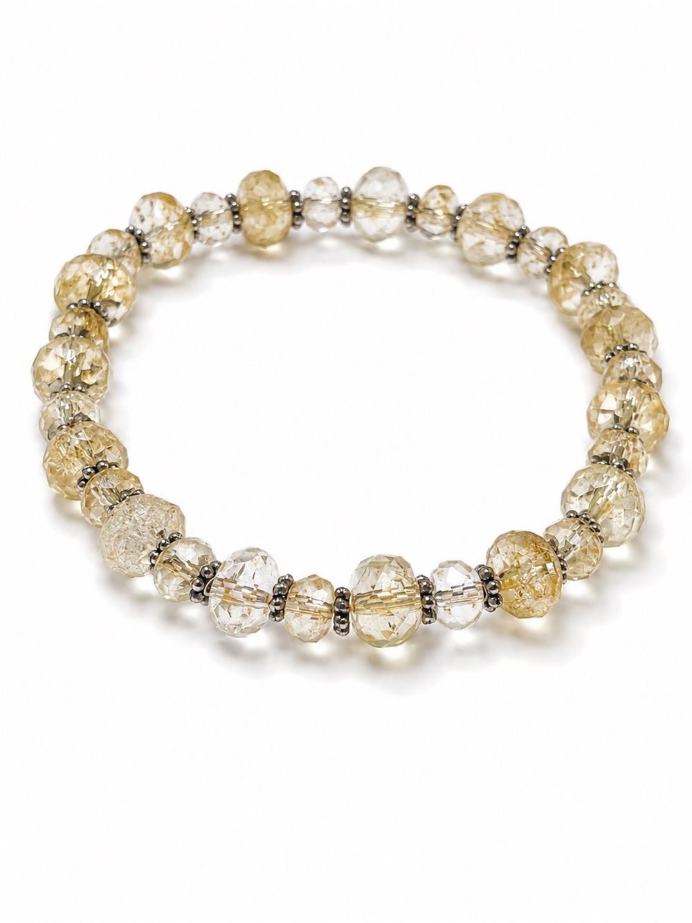 Handmade Lemon Quartz Gemstone Stretch Bracelet with Silver Spacers